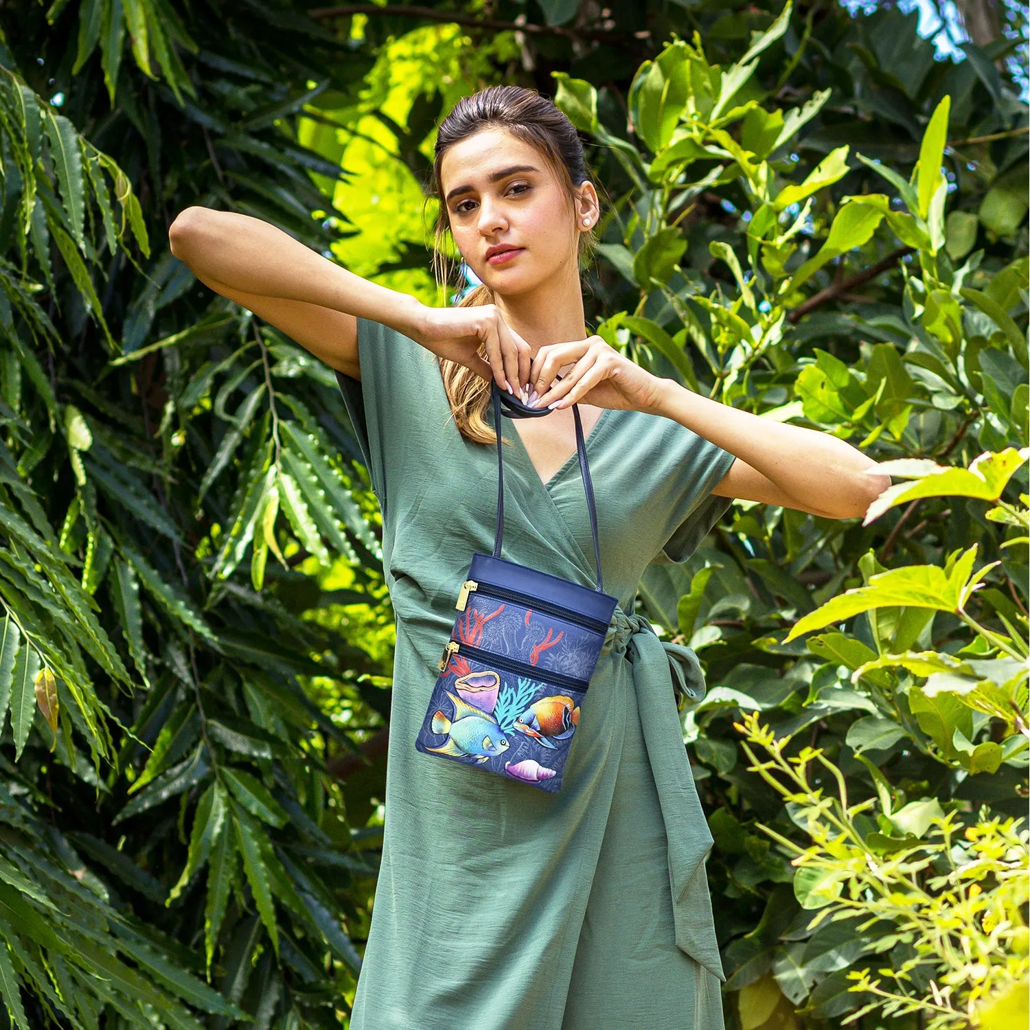 Anuschka Mini Double Zip Travel Crossbody Mystical Reef Leather
