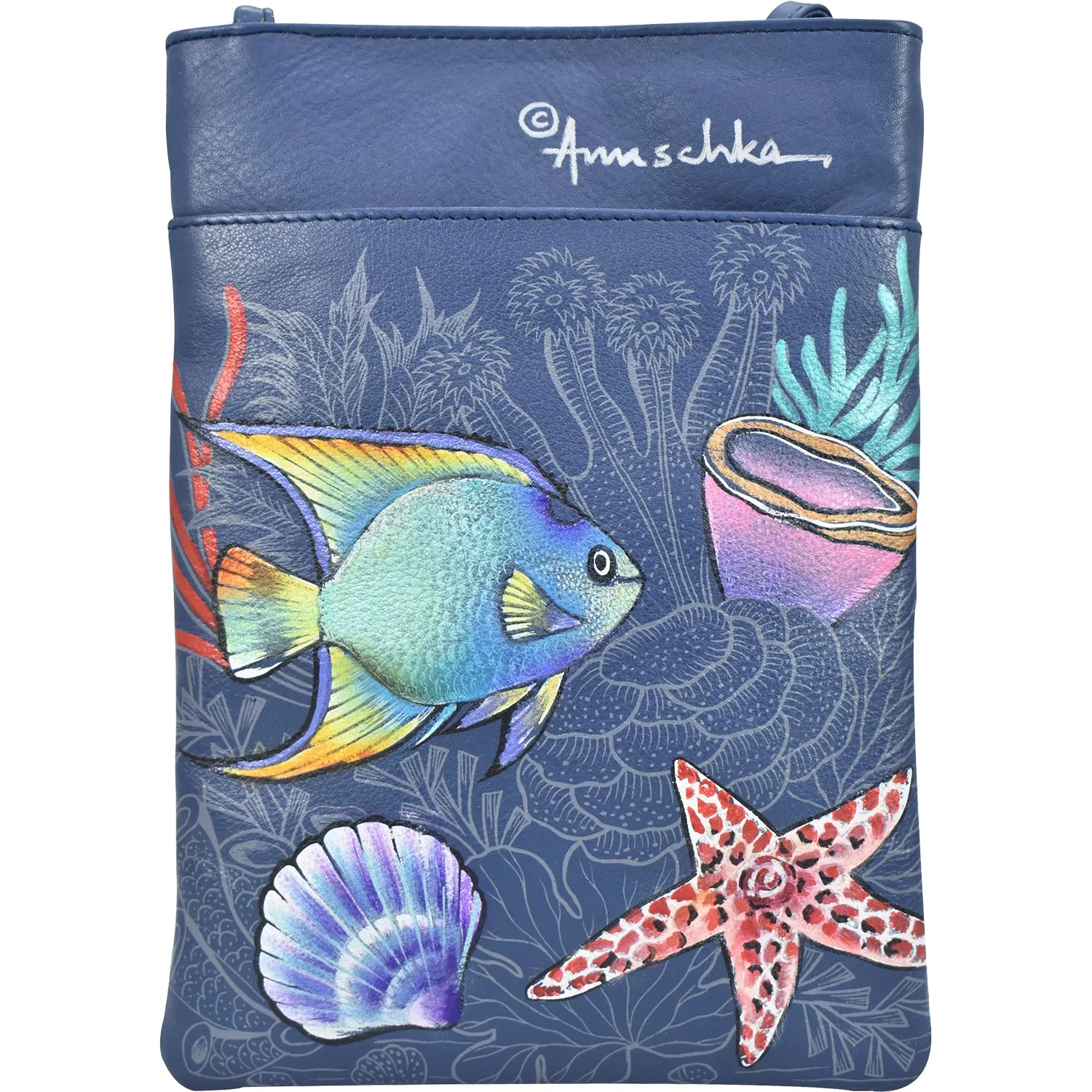Anuschka Mini Double Zip Travel Crossbody Mystical Reef Leather
