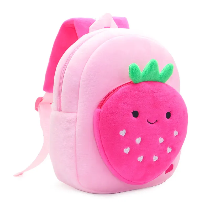 Anykidz 3D  Pink Strawberry Kids School Backpack Cute Cartoon Animal Style Children Toddler Plush Bag Perfect Accessories For Boys and Girls
