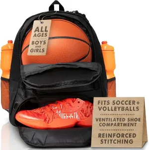 Athletic Backpack - Large Sports Soccer & Basketball Bag - Separate Ball & Cleat Compartment - Durable Design - Boys & Girls - for Soccer, Basketball, Volleyball and Gym Equipment - Blue/Black
