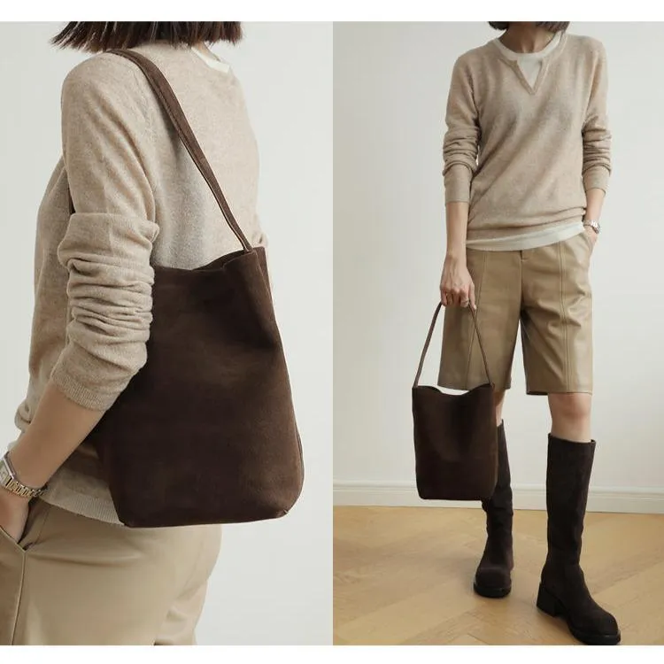 Autumn & Winter New Suede Leather Shoulder Bucket Bag | Minimalist Daily Commuter Bucket Bag for Women