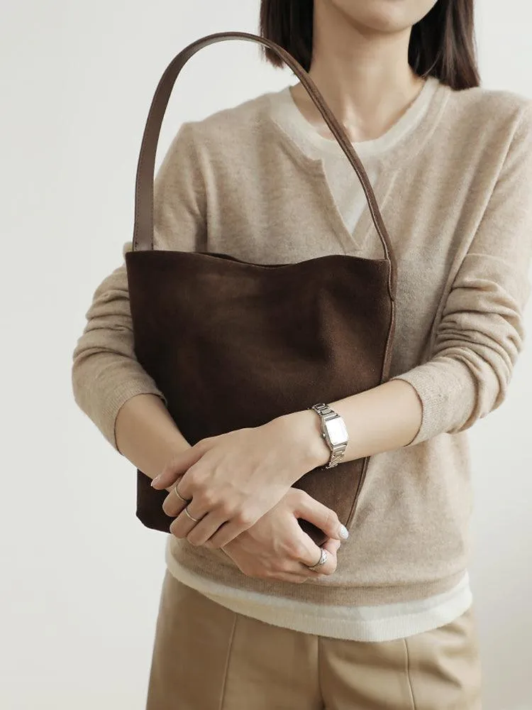 Autumn & Winter New Suede Leather Shoulder Bucket Bag | Minimalist Daily Commuter Bucket Bag for Women