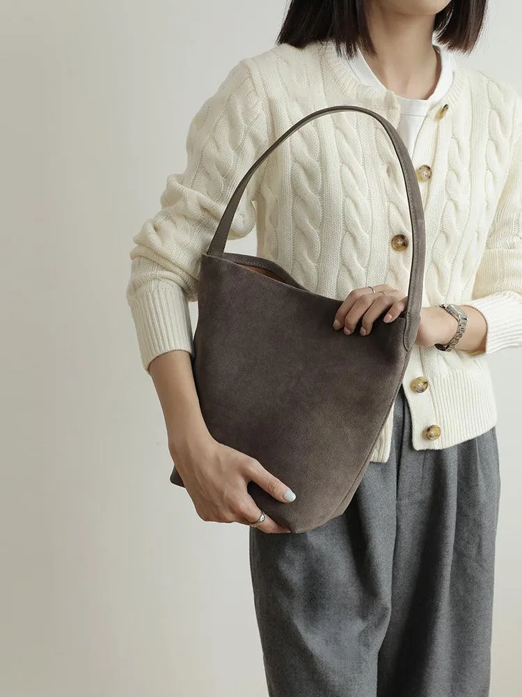 Autumn & Winter New Suede Leather Shoulder Bucket Bag | Minimalist Daily Commuter Bucket Bag for Women