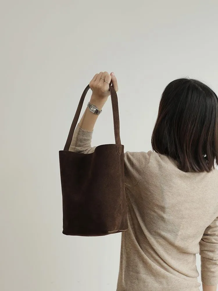 Autumn & Winter New Suede Leather Shoulder Bucket Bag | Minimalist Daily Commuter Bucket Bag for Women