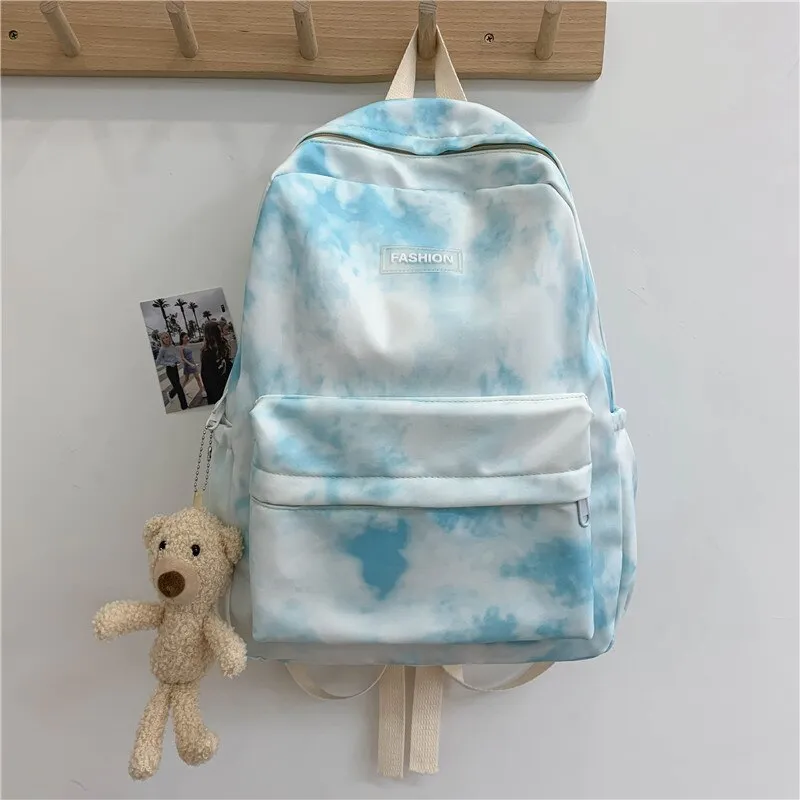 Back to College New Tie-dye Canvas Women Backpack Female Lovely Travel Bag Teenage Girls High Quality Schoolbag Lady's Knapsack Small Book Bag