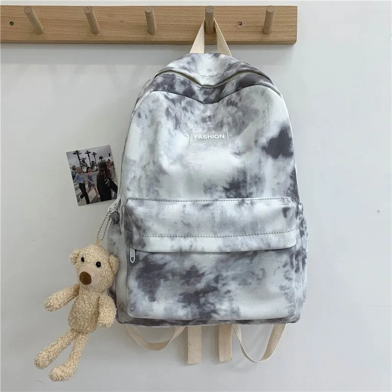 Back to College New Tie-dye Canvas Women Backpack Female Lovely Travel Bag Teenage Girls High Quality Schoolbag Lady's Knapsack Small Book Bag