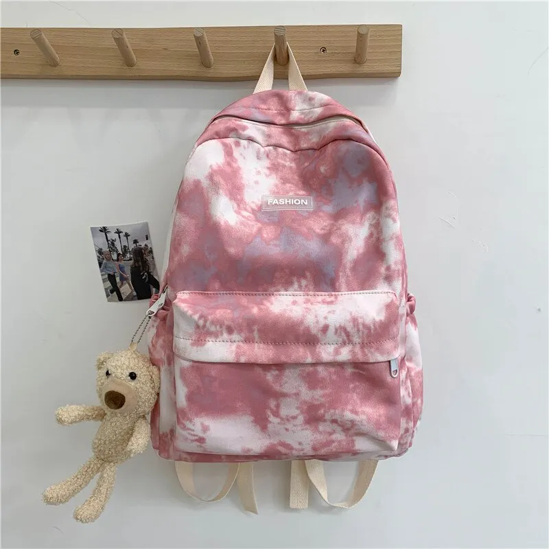 Back to College New Tie-dye Canvas Women Backpack Female Lovely Travel Bag Teenage Girls High Quality Schoolbag Lady's Knapsack Small Book Bag