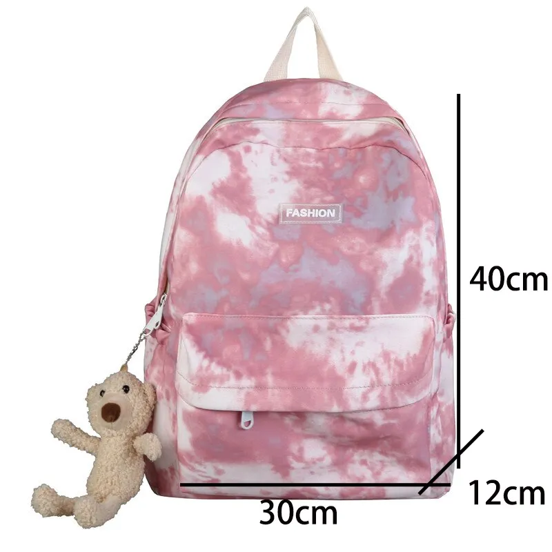Back to College New Tie-dye Canvas Women Backpack Female Lovely Travel Bag Teenage Girls High Quality Schoolbag Lady's Knapsack Small Book Bag