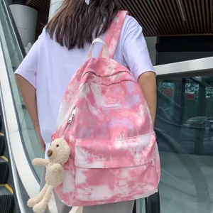 Back to College New Tie-dye Canvas Women Backpack Female Lovely Travel Bag Teenage Girls High Quality Schoolbag Lady's Knapsack Small Book Bag