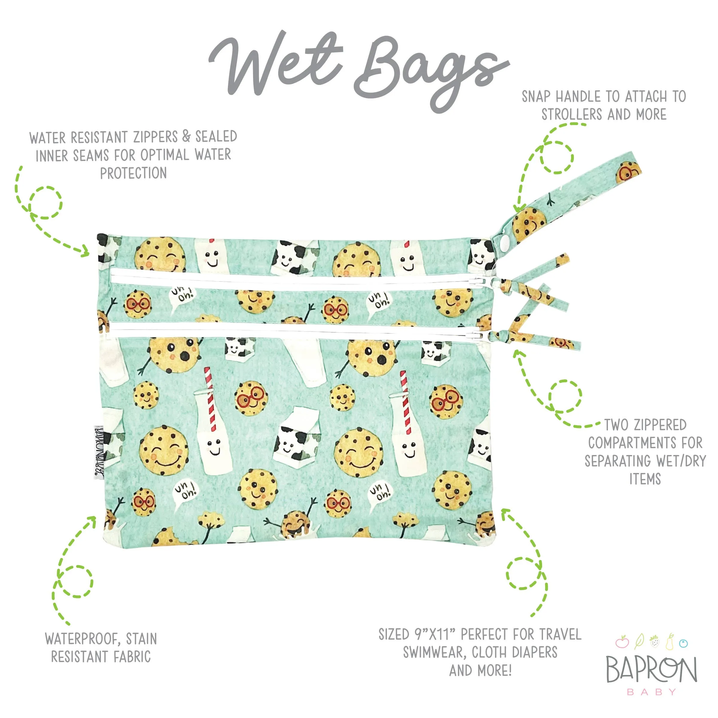 BapronBaby Waterproof Wet Bag:  Cookies and Milk