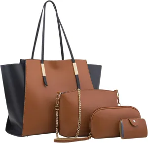 Beach Tote Bag 4 Packet Leather Solid Color Handbags Shoulder Bags Crossbody Hobo Bags Card Purse Work Travel Essential H