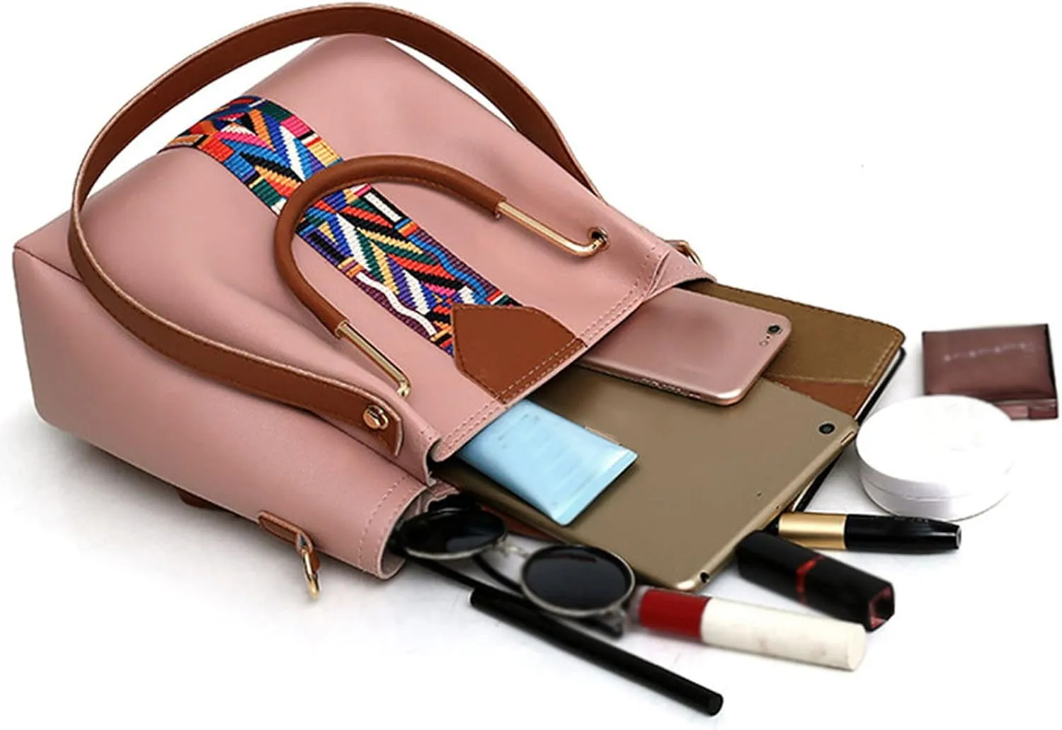 Beach Tote Bag 4 Packet Leather Solid Color Handbags Shoulder Bags Crossbody Hobo Bags Card Purse Work Travel Essential M
