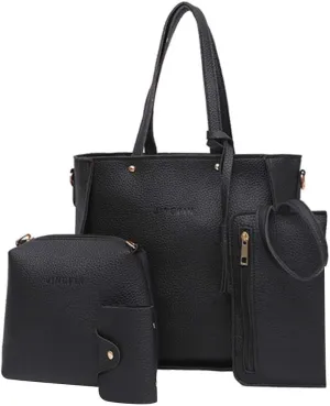 Beach Tote Bag 4 Packet Solid Color Leather Handbags Shoulder Bags Crossbody Hobo Bags Card Purse Work Travel Essential E