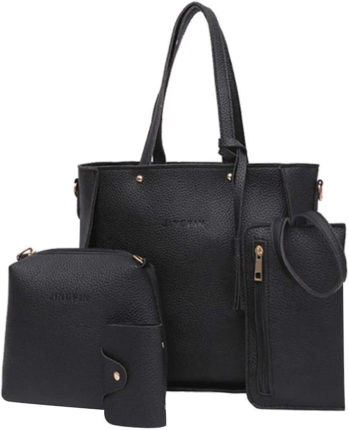 Beach Tote Bag 4 Packet Solid Color Leather Handbags Shoulder Bags Crossbody Hobo Bags Card Purse Work Travel Essential J
