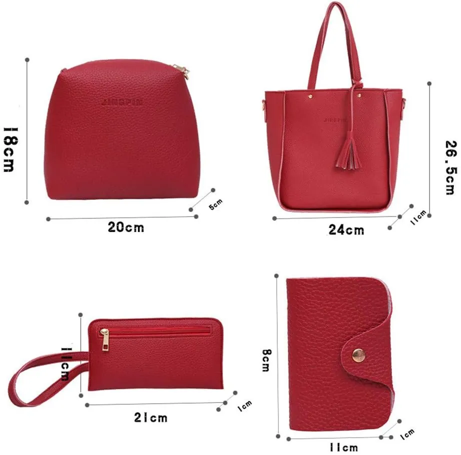Beach Tote Bag 4 Packet Solid Color Leather Handbags Shoulder Bags Crossbody Hobo Bags Card Purse Work Travel Essential L