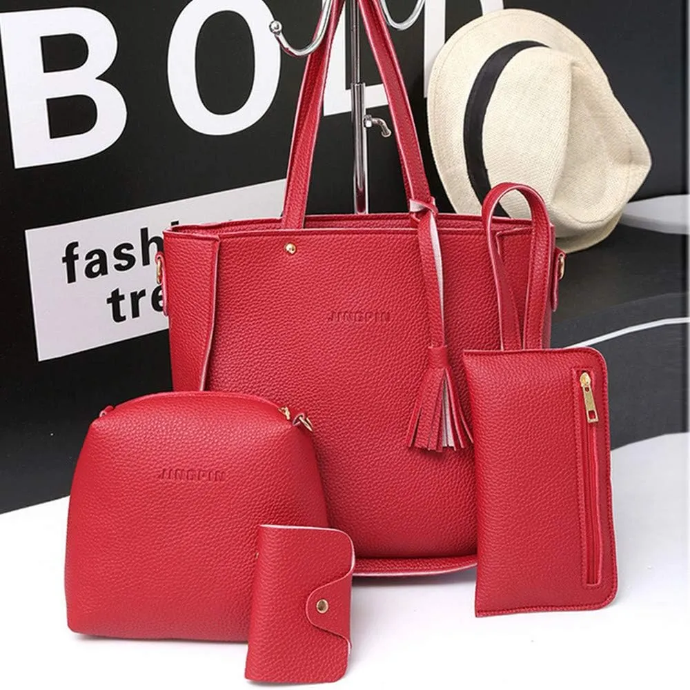Beach Tote Bag 4 Packet Solid Color Leather Handbags Shoulder Bags Crossbody Hobo Bags Card Purse Work Travel Essential L