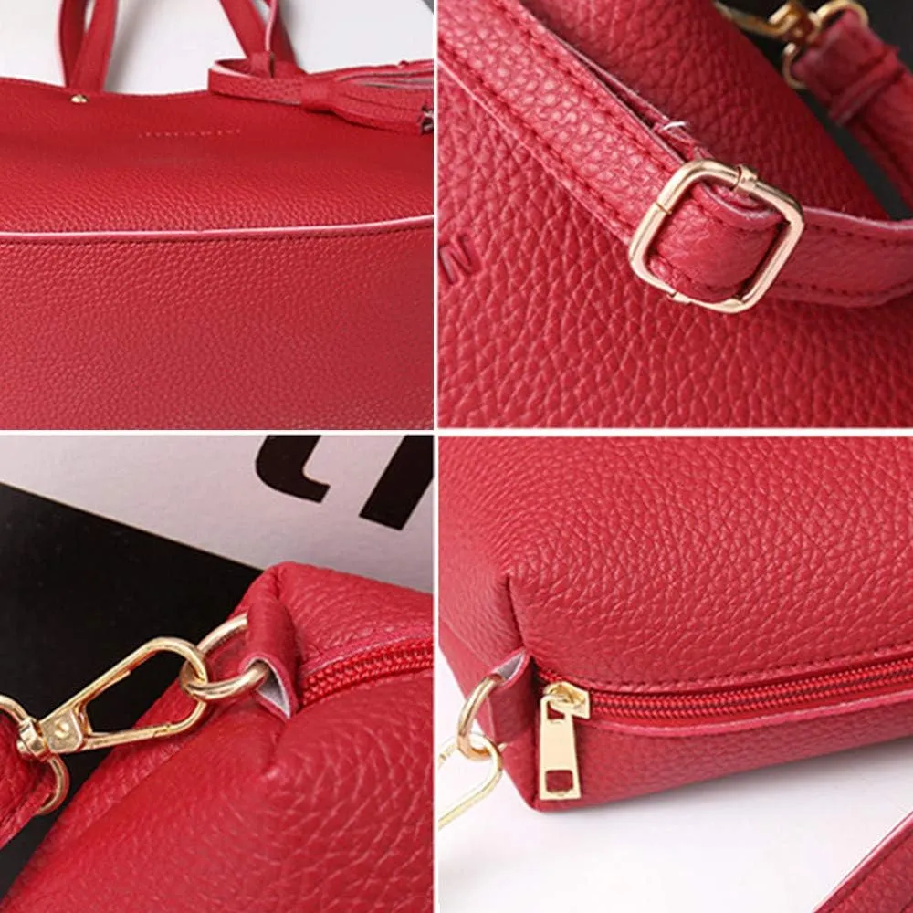 Beach Tote Bag 4 Packet Solid Color Leather Handbags Shoulder Bags Crossbody Hobo Bags Card Purse Work Travel Essential L