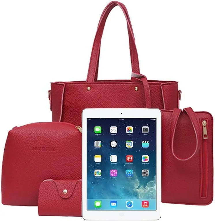 Beach Tote Bag 4 Packet Solid Color Leather Handbags Shoulder Bags Crossbody Hobo Bags Card Purse Work Travel Essential L