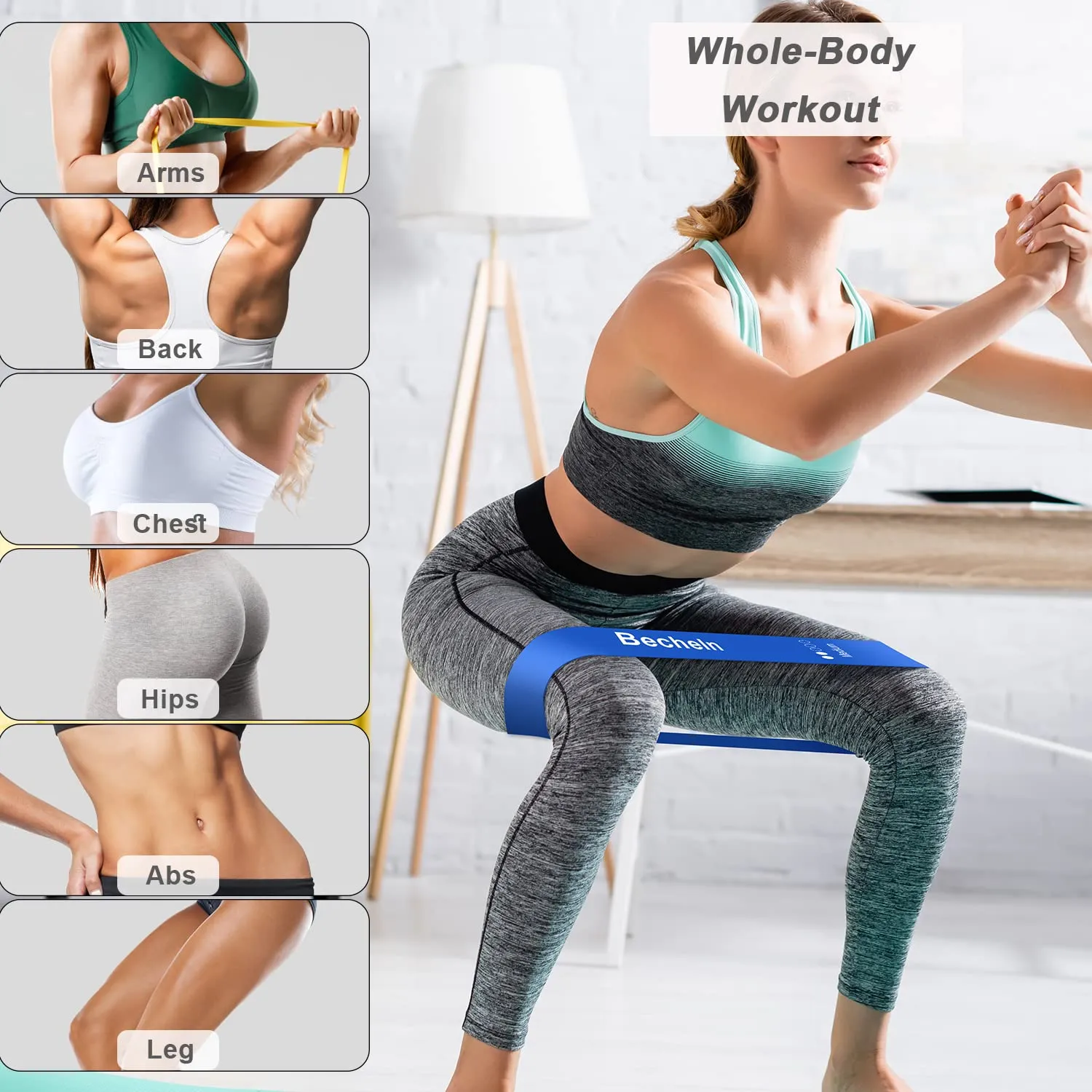 Becheln Resistance Band, Exercise elastic Bands for Yoga, Pilates, Fitness and Working Out, Set of 5 Stretch Bands with Carrying Bag Resistance Band Regular Color 5-Pack