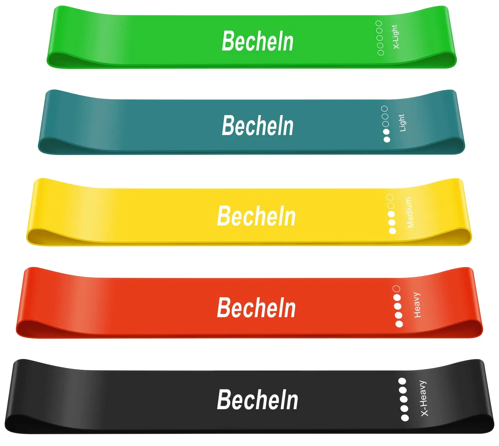 Becheln Resistance Band, Exercise elastic Bands for Yoga, Pilates, Fitness and Working Out, Set of 5 Stretch Bands with Carrying Bag Resistance Band Regular Color 5-Pack