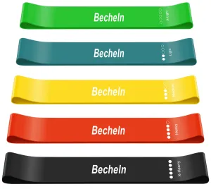 Becheln Resistance Band, Exercise elastic Bands for Yoga, Pilates, Fitness and Working Out, Set of 5 Stretch Bands with Carrying Bag Resistance Band Regular Color 5-Pack