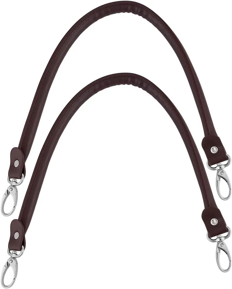 Beebeecraft Pack of 2 Bag Handles Made of PU Leather Coconut Replacement Purse Strap Platinum Coloured Alloy Clasps for Handbags Shoulder Straw Bags Accessories