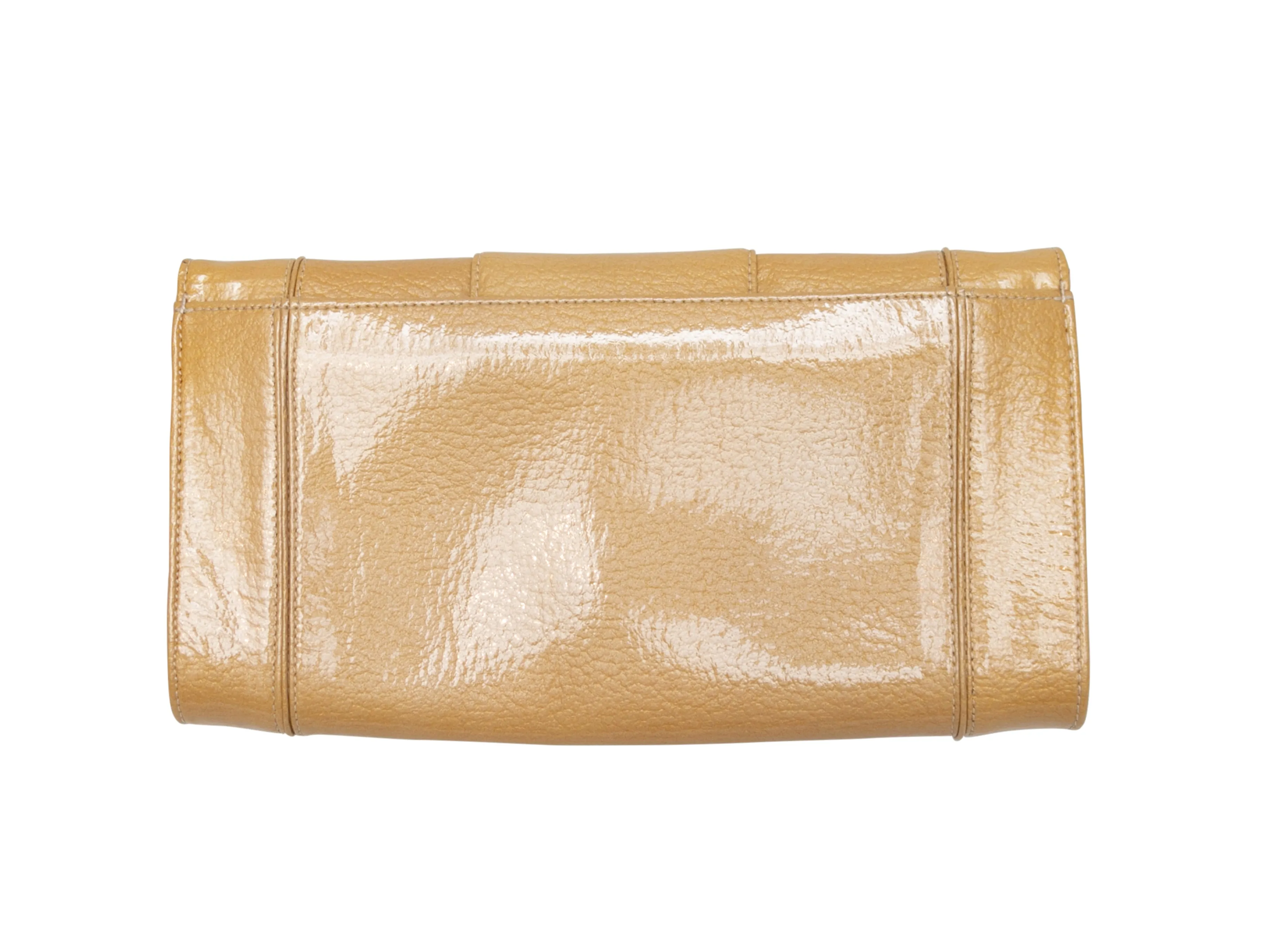 Beige Judith Leiber Patent Embellished Clutch