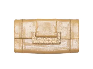 Beige Judith Leiber Patent Embellished Clutch