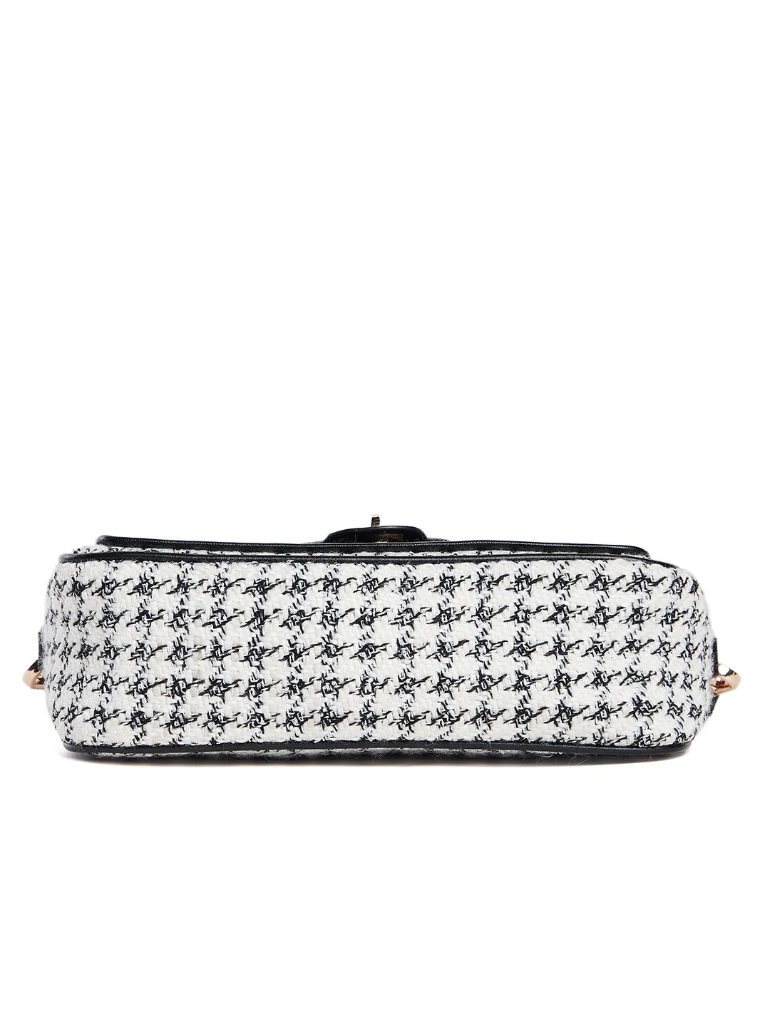Berrylush Women White & Black Quilted Pattern PU Fabric Detachable Sling Strap Regular Shoulder Bag