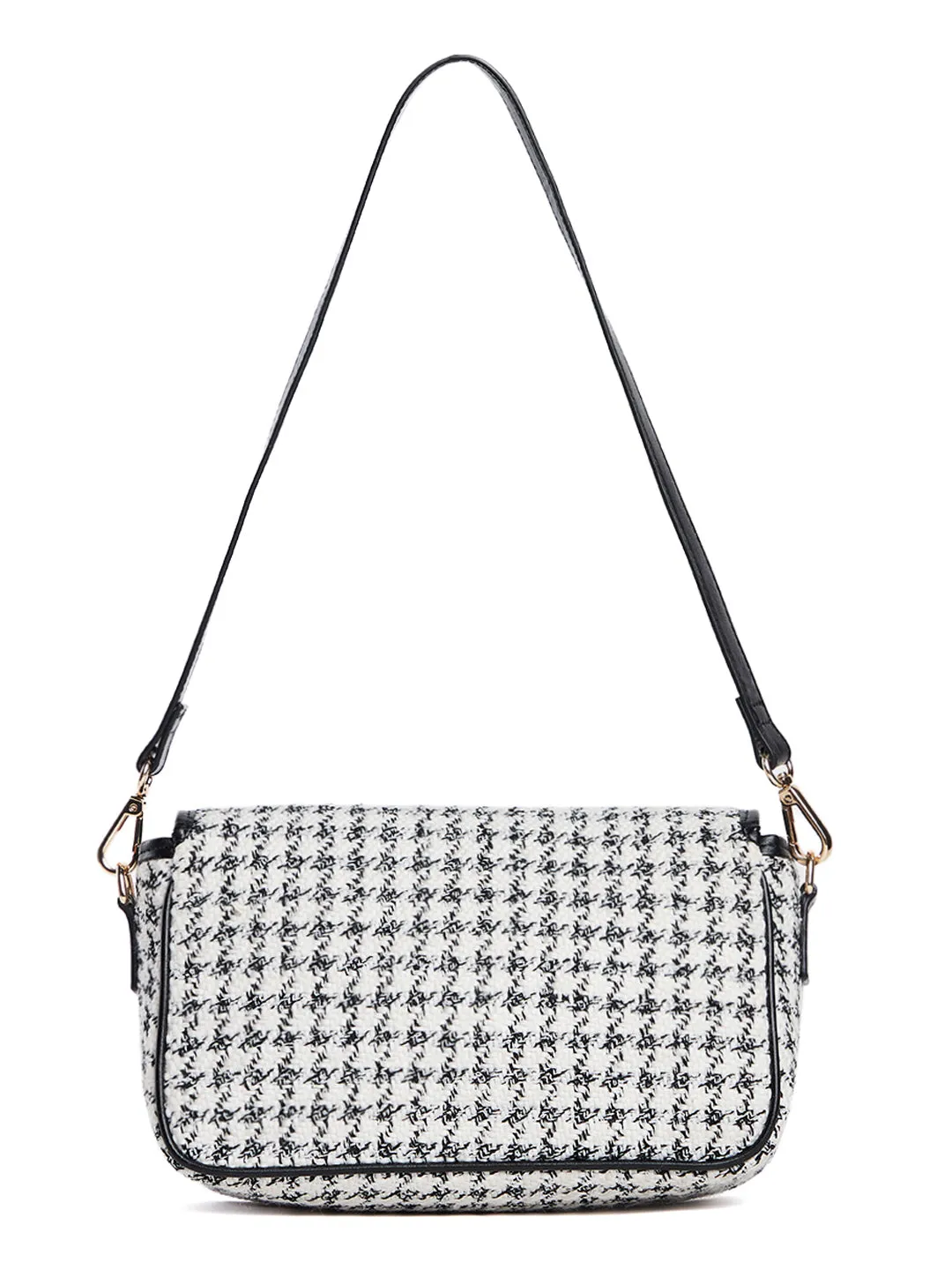 Berrylush Women White & Black Quilted Pattern PU Fabric Detachable Sling Strap Regular Shoulder Bag