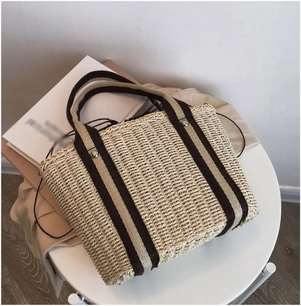 Big Bucket Straw Handbags for Women Summer Shoulder Bags Travel Purses Handbags Casual Shoulder Bag (Photo Colour, One Size)