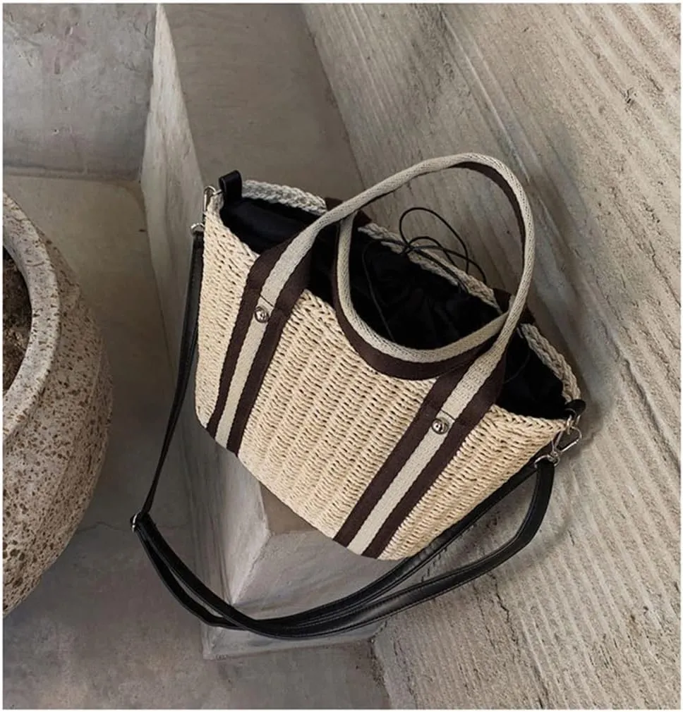 Big Bucket Straw Handbags for Women Summer Shoulder Bags Travel Purses Handbags Casual Shoulder Bag (Photo Colour, One Size)