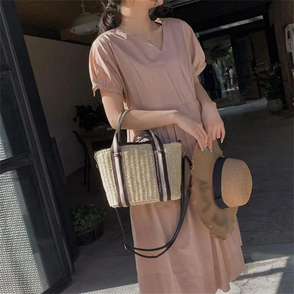 Big Bucket Straw Handbags for Women Summer Shoulder Bags Travel Purses Handbags Casual Shoulder Bag (Photo Colour, One Size)