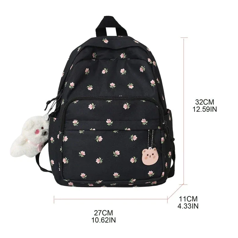 binfenxie Small Nylon Women Backpacks Casual Lightweight Daypack Anti-Theft Bookbag with Cute Plush Bear Charm for Girls