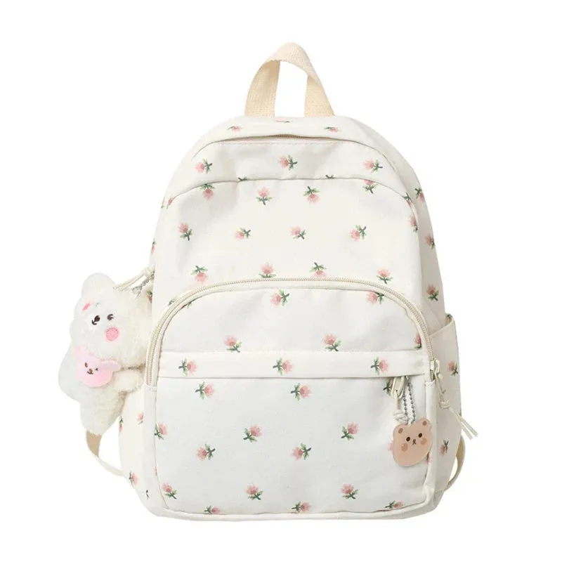 binfenxie Small Nylon Women Backpacks Casual Lightweight Daypack Anti-Theft Bookbag with Cute Plush Bear Charm for Girls