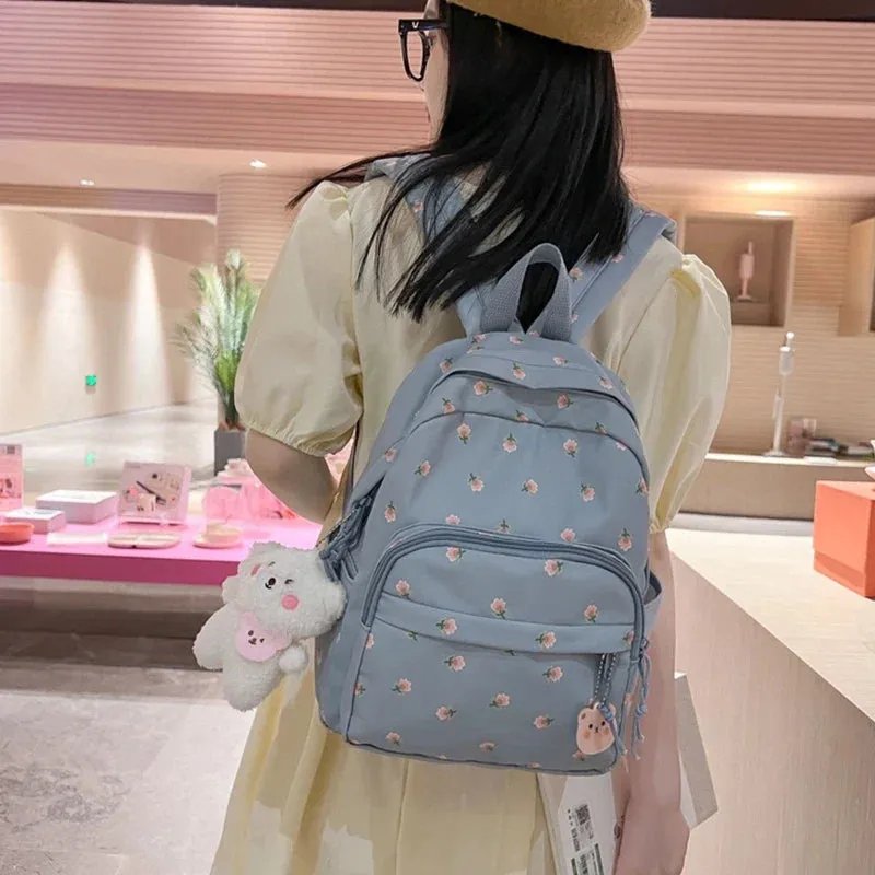 binfenxie Small Nylon Women Backpacks Casual Lightweight Daypack Anti-Theft Bookbag with Cute Plush Bear Charm for Girls