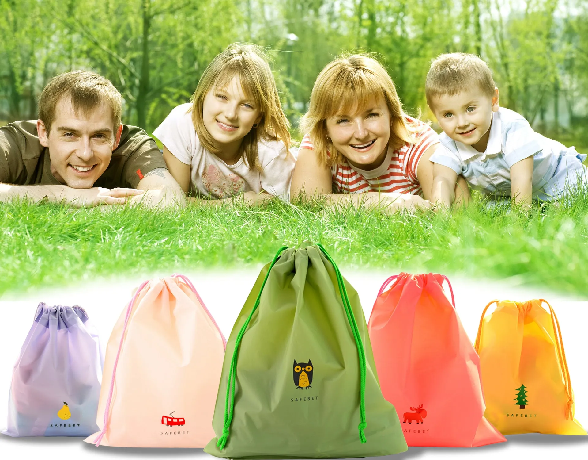 bingone Set of 5 Waterproof Drawstring Bag PE Plastic Folding Sport Home Travel Storage Use