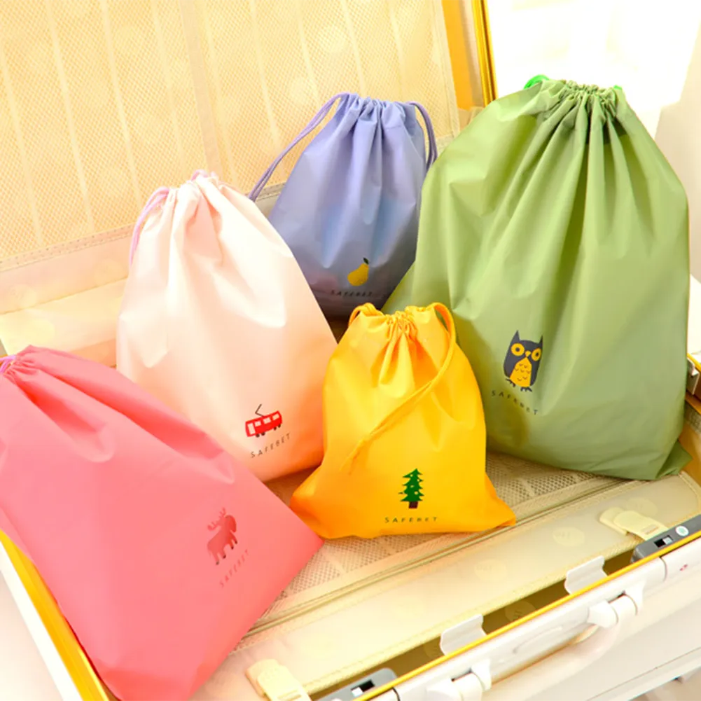 bingone Set of 5 Waterproof Drawstring Bag PE Plastic Folding Sport Home Travel Storage Use