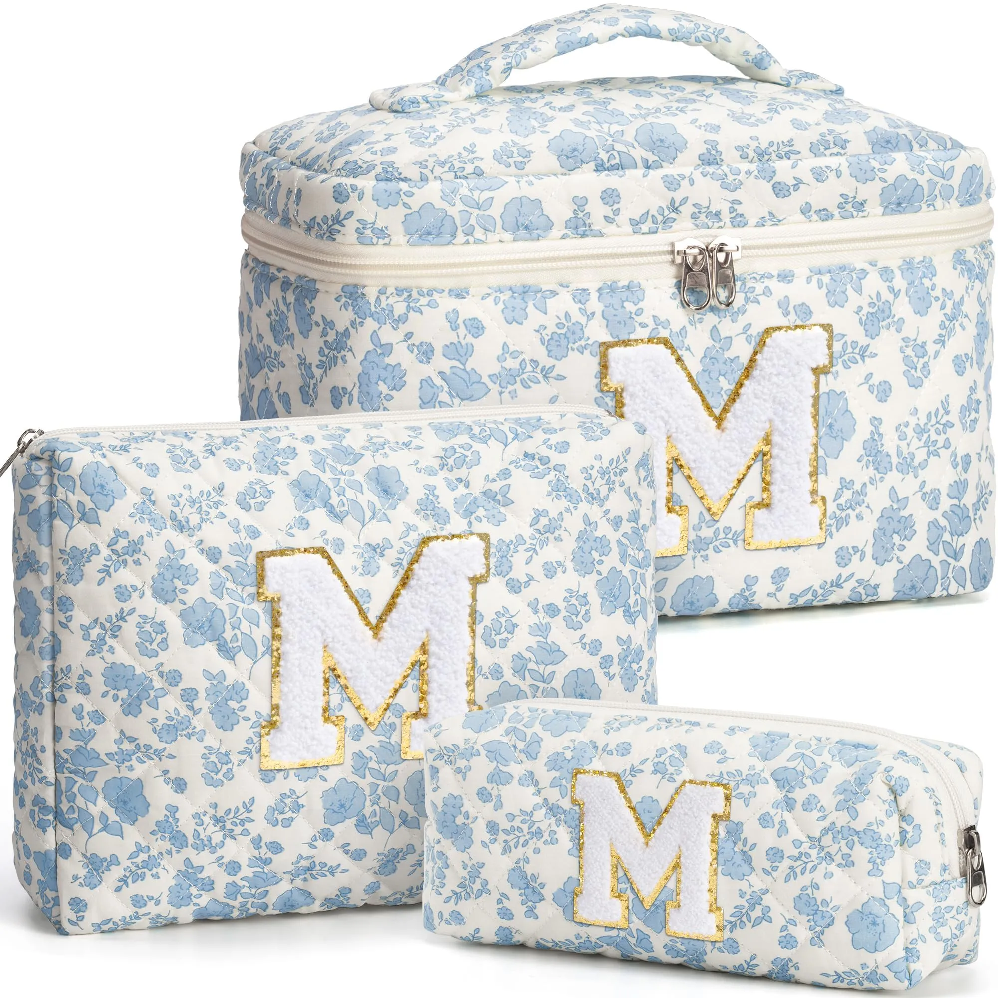Birthday Gifts for Teen Girls Women - Personalized Initial Makeup Bag Quilted Cosmetic Bag Floral Make Up Bag Travel Toiletry Bag Teen Girl Gift Trendy Stuff Valentine Day Gift for Mom Daughter Friend