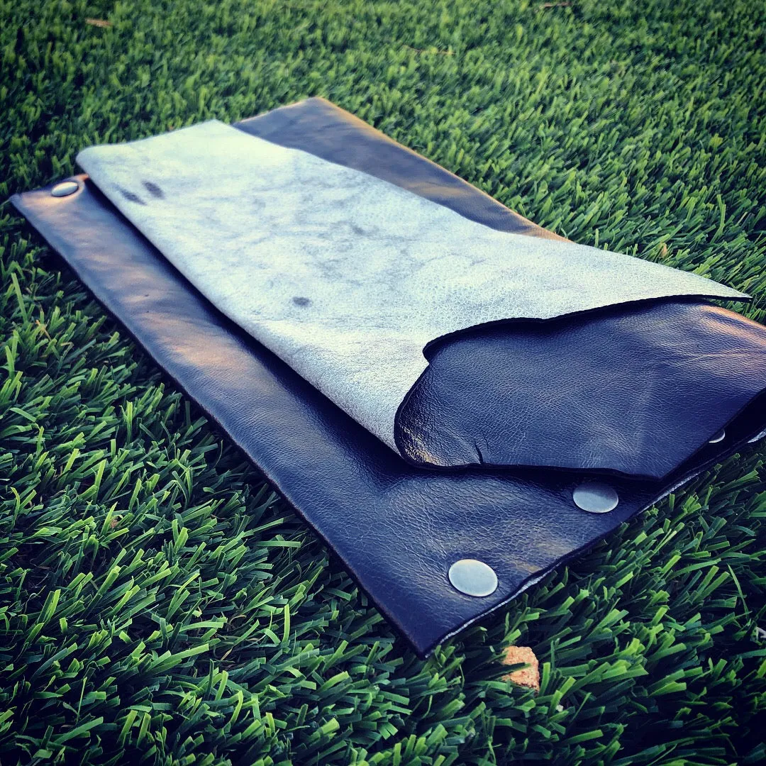 Black Genuine Leather Clutch with B W Leather Interior