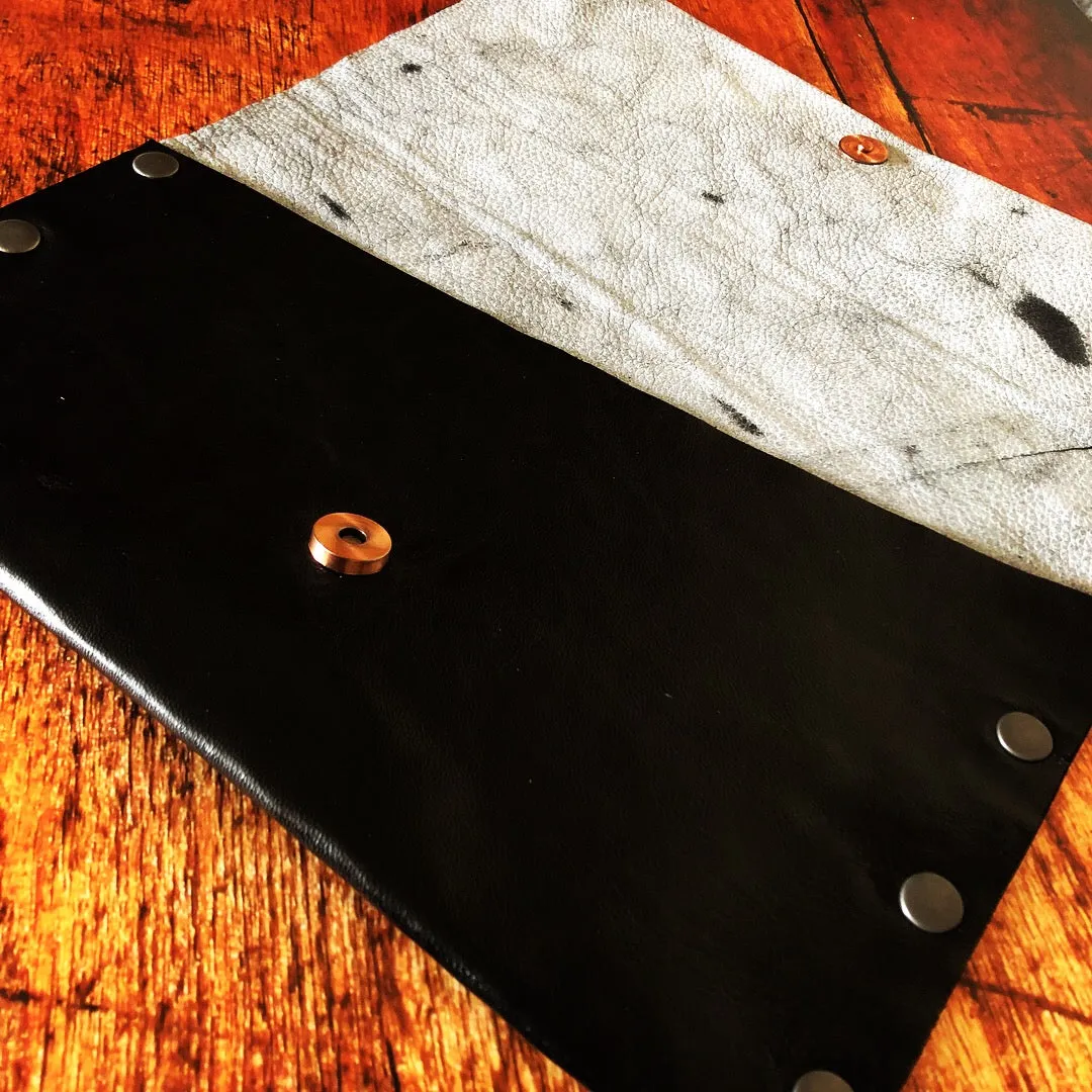 Black Genuine Leather Clutch with B W Leather Interior