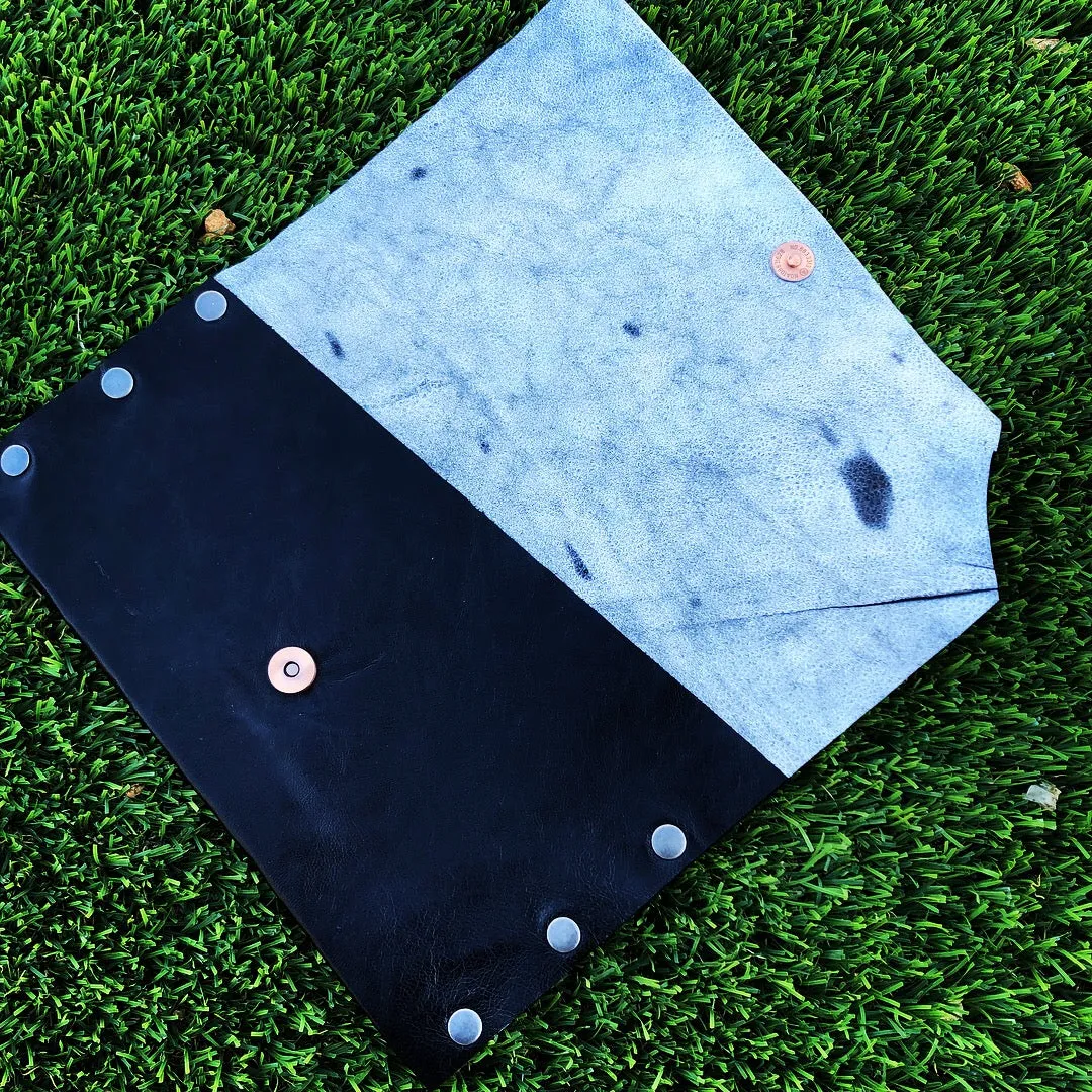 Black Genuine Leather Clutch with B W Leather Interior