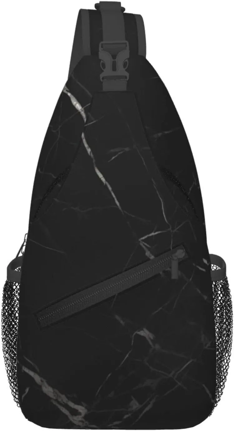 Black Marble Sling Backpack Cross Chest Bag Travel Crossbody Bags for Men Women Fashion Daypack