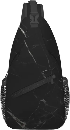 Black Marble Sling Backpack Cross Chest Bag Travel Crossbody Bags for Men Women Fashion Daypack