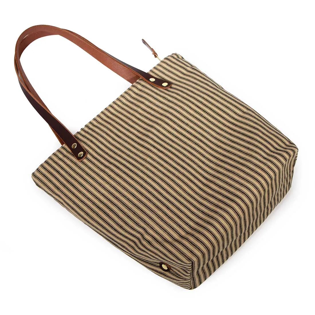 Black Ticking Stripe Portfolio Tote