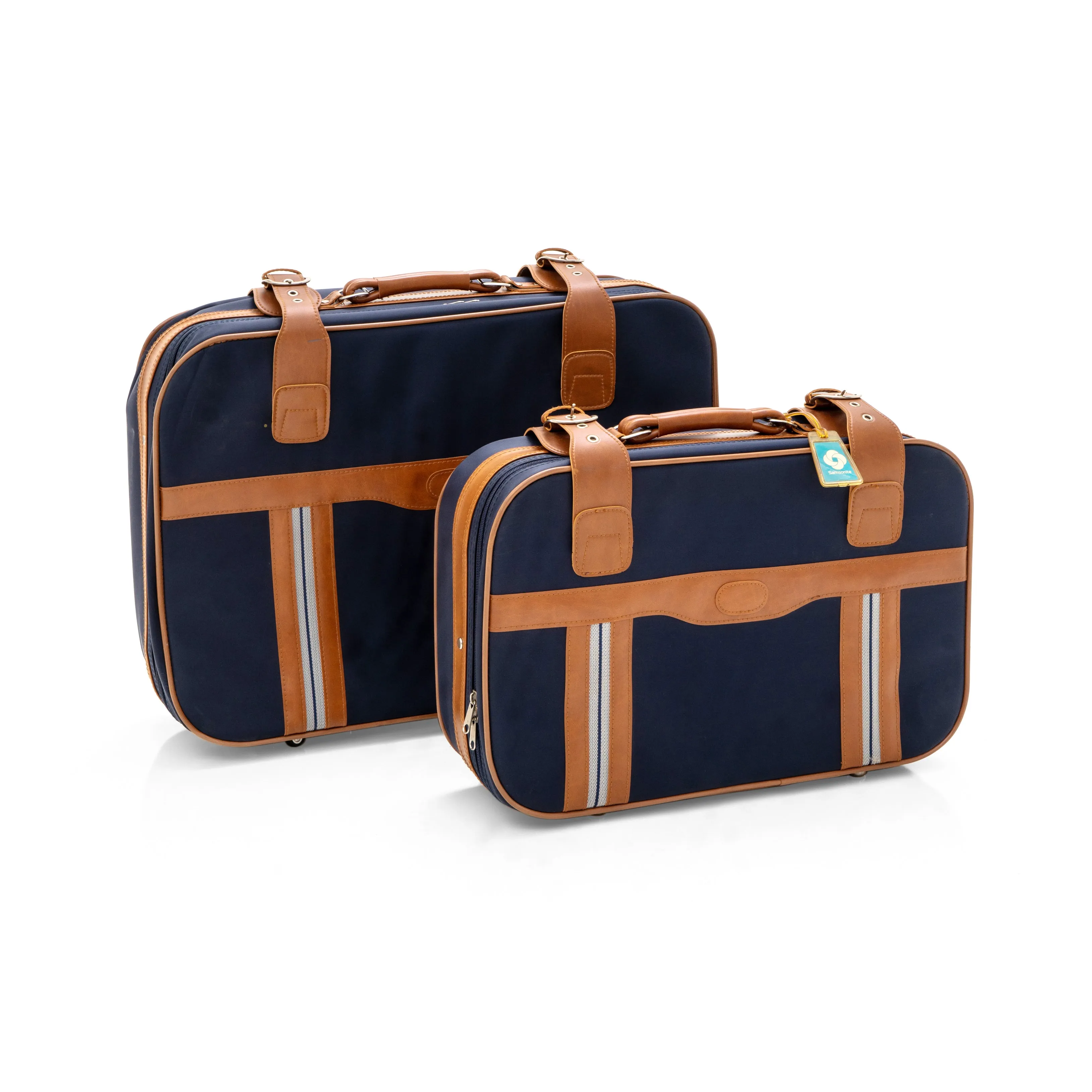 Blue & Tan Leather 'Samsonite' Suitcase Large