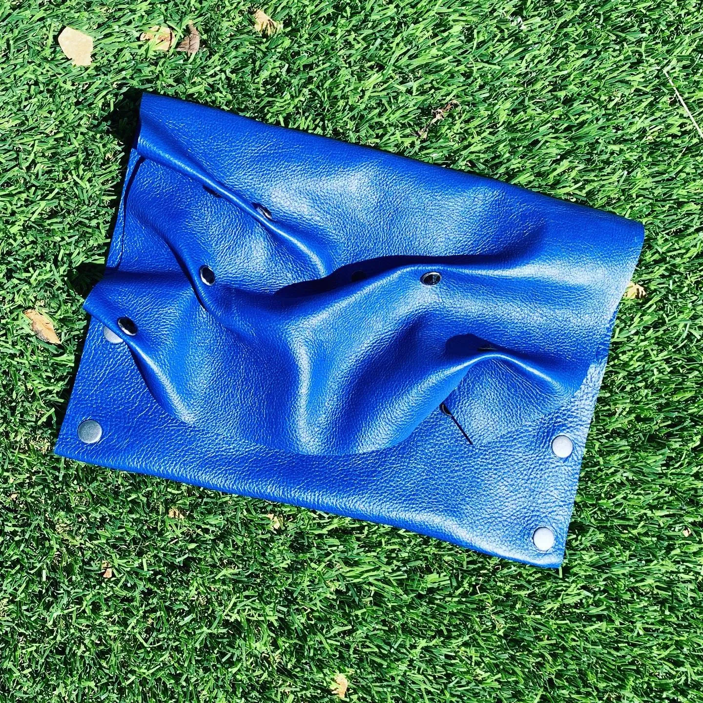 Blue Leather Textured "Wave" Clutch