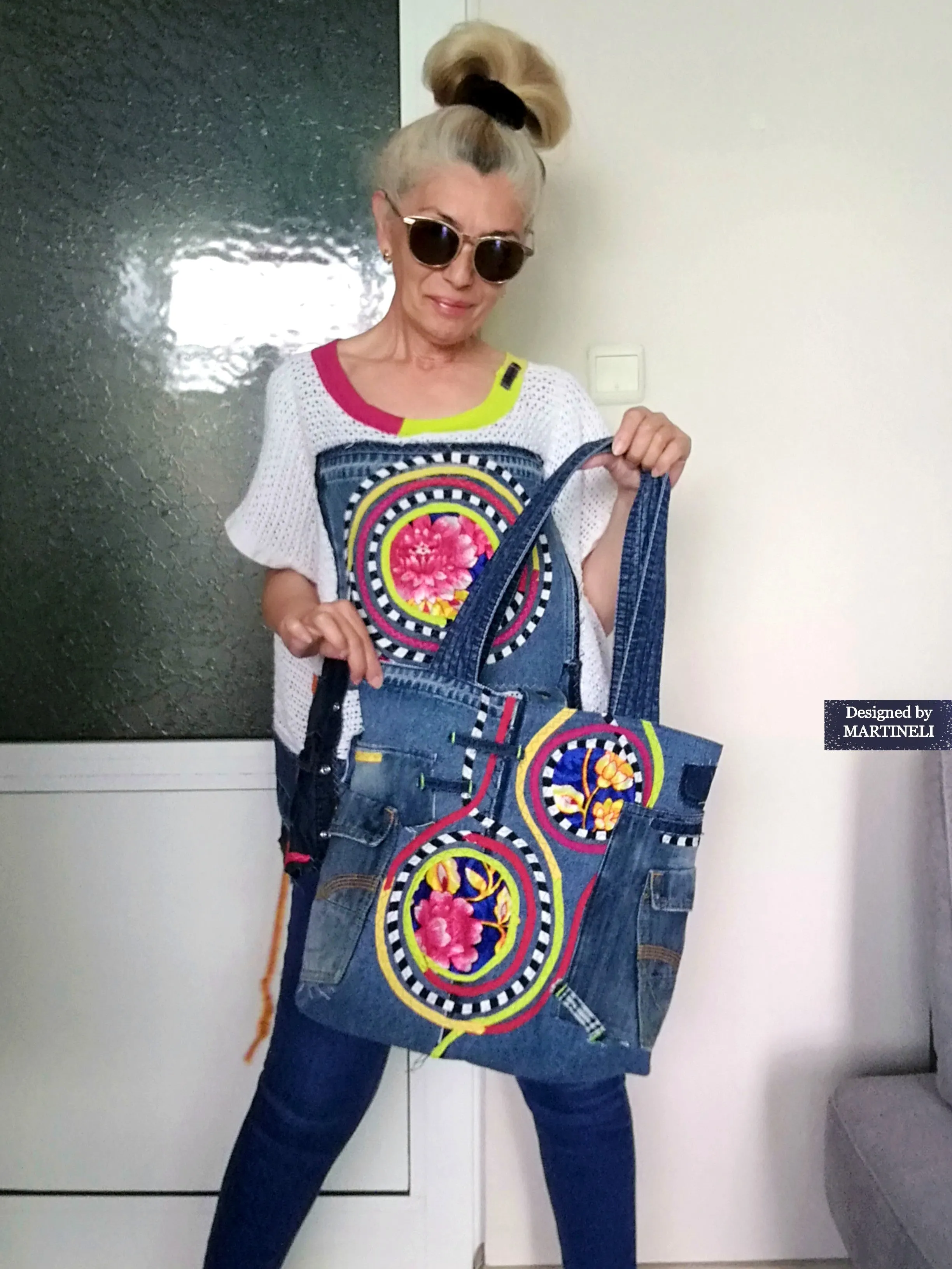 Boho Denim Tote Bag Embroidered Large Shoulder Purse Bag