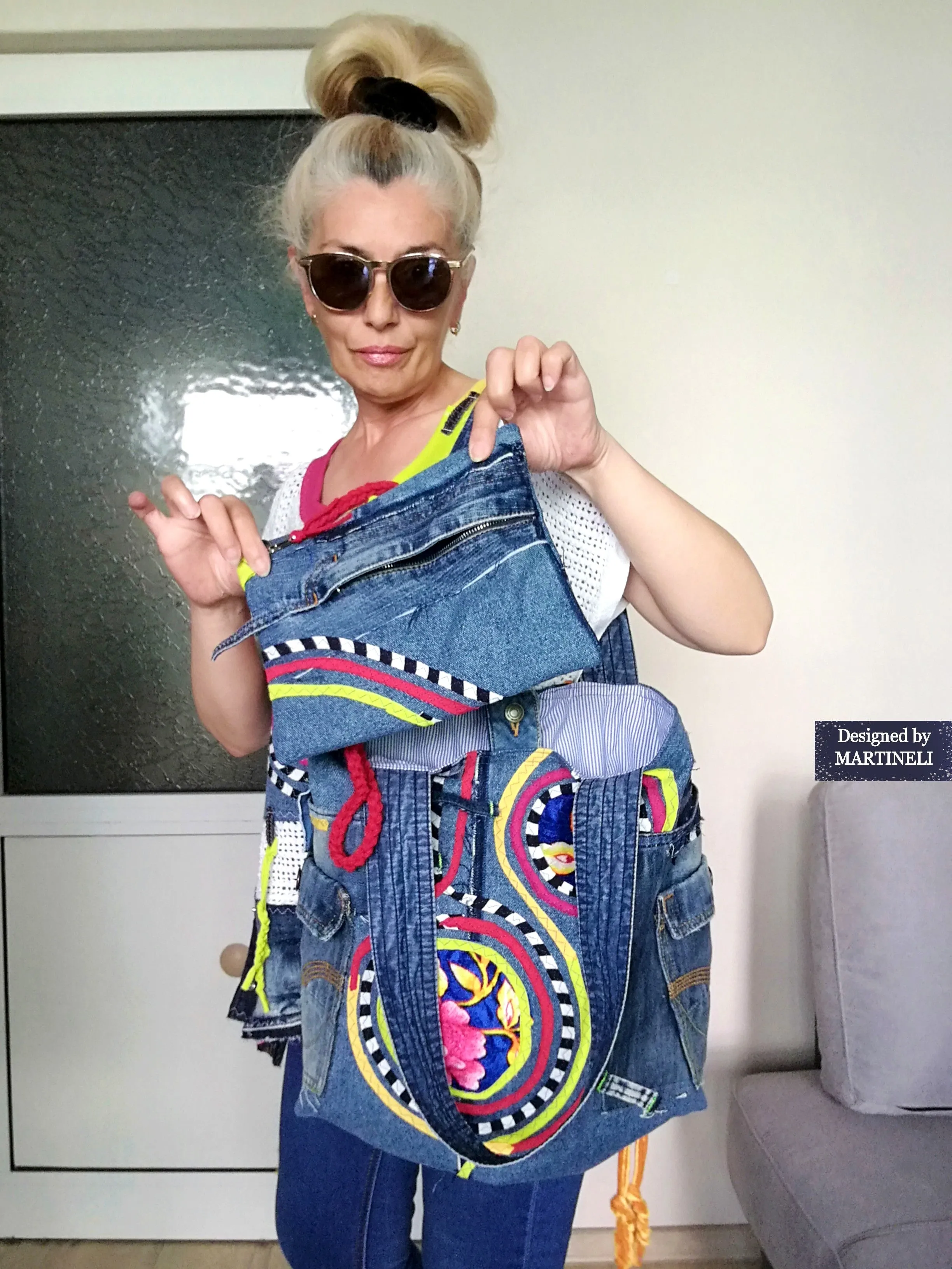 Boho Denim Tote Bag Embroidered Large Shoulder Purse Bag