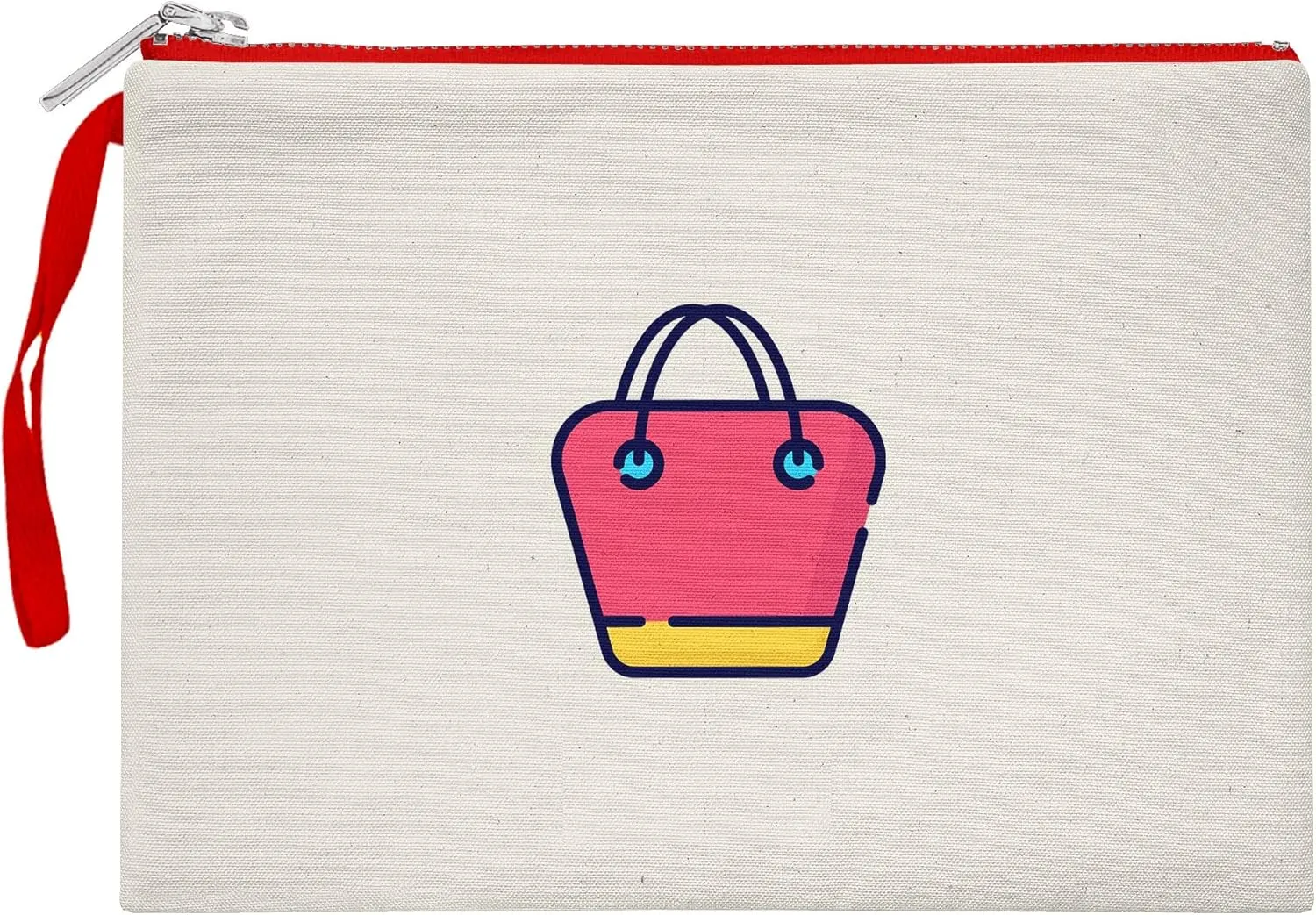 Bona Basics, Womens Digital Printed Gabardine Clutch Bags Everyday Fashion Beige Red Handle Zipper Large